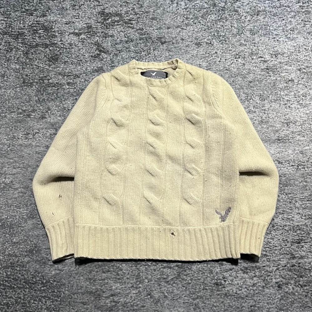Vintage American Eagle Sweater Womens XL Cream Wool Cashmere Cable Knit Preppy